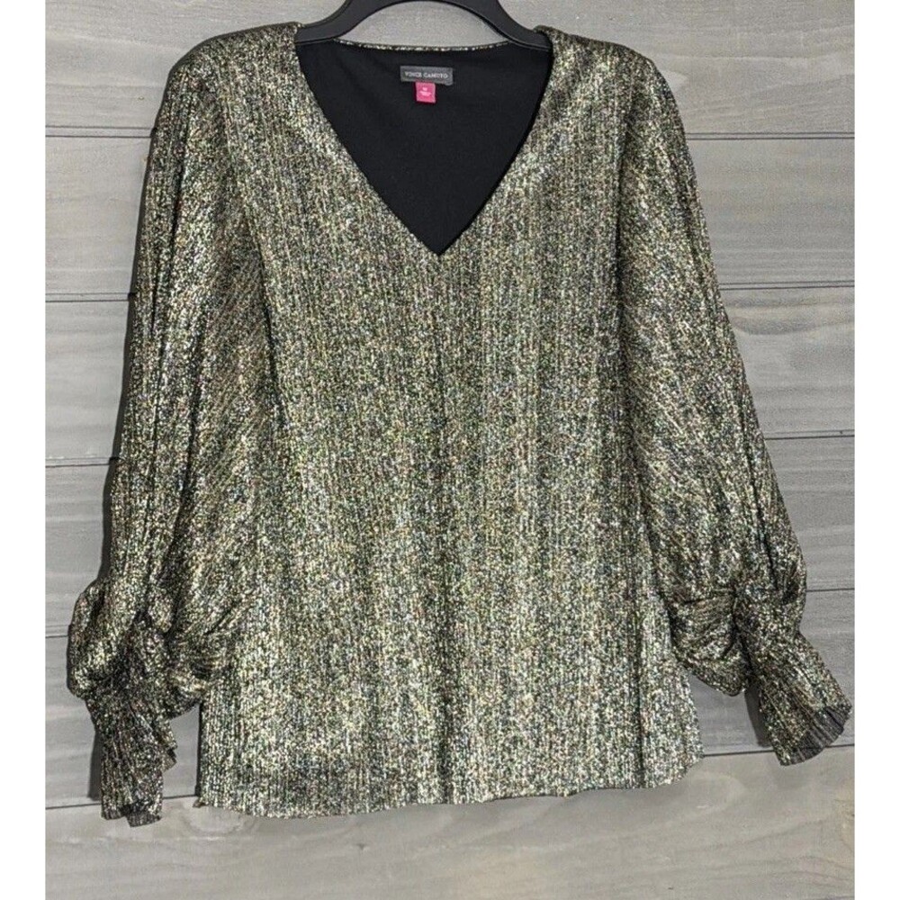 Vince Camito Gold Sparkly Long Sleeve Blouse Tunic M Formal Party